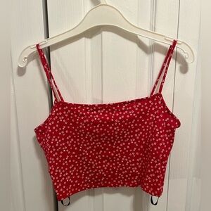 Forever 21 Red & White Floral Crop Top